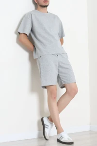 İki İplik Oversize Şortlu Erkek Takım Gri - 80274.1567.