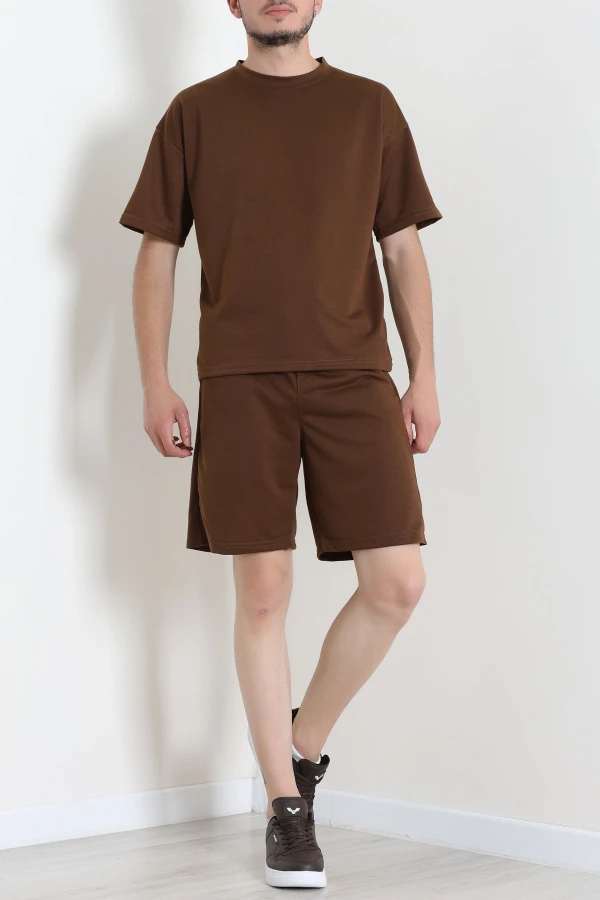 İki İplik Oversize Şortlu Erkek Takım Kahve - 80274.1567.