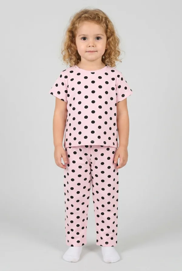 4-8 Yaş Kız Çocuk Pijama Takımı Pembepuanlı - 53798.1780.
