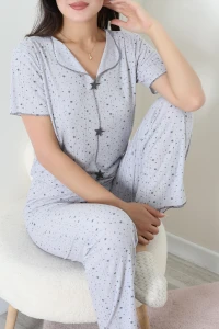 Nefes Alan Kumaş Pointelle Pijama Takımı Gri - 230.1287.