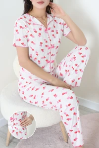 Nefes Alan Kumaş Pointelle Pijama Takımı Beyazpembe - 230.1287.