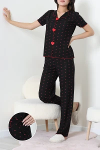 Nefes Alan Kumaş Pointelle Pijama Takımı Siyah - 230.1287.