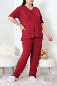 Viskon Büyük Beden Pijama Takımı Bordo - 53814.1952.