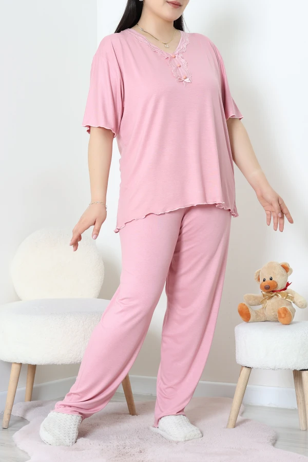Viskon Büyük Beden Pijama Takımı Pembe - 53814.1952.