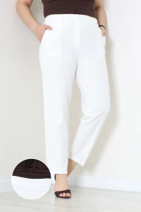 Büyük Beden Bel Lastikli Double Pantolon Ekru - 55353.1920.