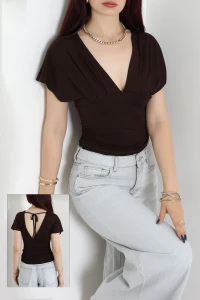 Viskon Sırt Bağcıklı Bluz Kahve - 75320.251.