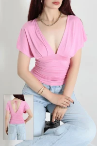 Viskon Sırt Bağcıklı Bluz Pembe - 75320.251.