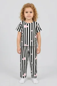 4-8 Yaş Kız Çocuk Pijama Takımı Siyahbeyaz - 53798.1780.