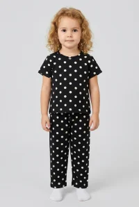 4-8 Yaş Kız Çocuk Pijama Takımı Siyahpuanlı - 53798.1780.