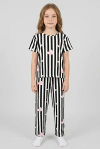 9-16 Yaş Kız Çocuk Pijama Takımı Siyahbeyaz - 53799.1780.
