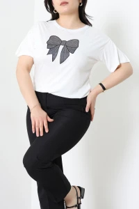 Viskon Taşlı Tişört Ekru - 33046.2213.