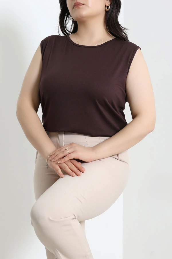 Sıfır Kol Büyük Beden Viskon Body Kahve - 72036.2080.