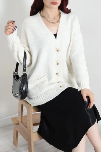 Oversize Cepli Hırka Krem - 75281.2229.