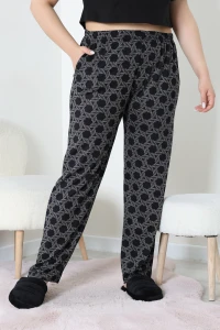 Cepli Viskon Büyük Beden Pijama Altı Siyahbej - 52333.1731.