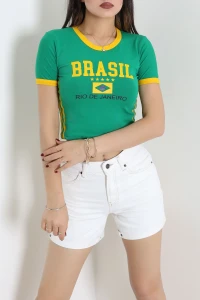 Slim Fit Baskılı Forma Tişört Yeşil - 55318.1878.
