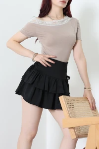 Asimetrik Yaka Dantelli Viskon Body Vizon - 72032.599.