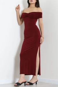 Büzgülü Madonna Yaka Sandy Elbise Bordo - 75256.2205.