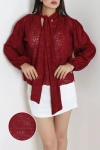 Fularlı Dantel Bluz Bordo - 75336.1228.