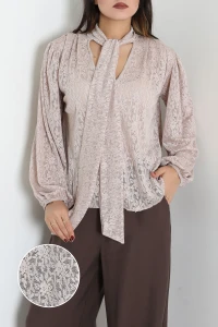 Fularlı Dantel Bluz Pudra - 75336.1228.