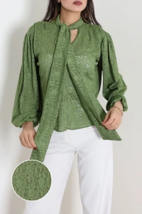 Fularlı Dantel Bluz Yeşil - 75336.1228.