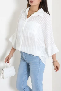 Yarasa Kol Desenli Oversize Gömlek Ekru - 75339.1228.