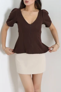 Dabıl Balon Kol Bluz Kahve - 75348.1228.