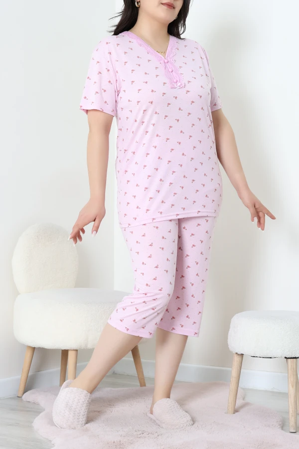 Modal Büyük Beden Kapri Pijama Takımı Pembe - 774.1287.