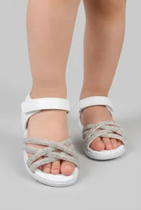 Taşlı Çocuk Sandalet Beyaz - 34051.264.