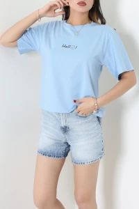 Bisiklet Yaka Oversize Baskılı Penye Tişört Bebemavi - 55209.1878.
