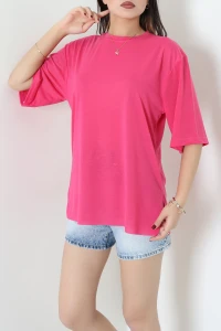 Bisiklet Yaka Oversize Vorteks Tişört Fuşya - 55210.1878.