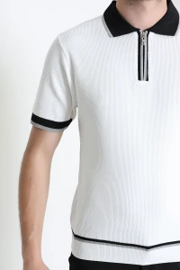 Polo Yaka Fermuarlı Kısa Kollu Erkek Triko Beyaz - 71655.518.