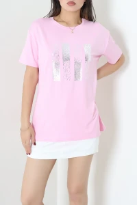 Baskılı Likralı Viskon Bluz Pembe - 72036.2231.