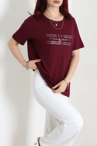 Taş Baskılı Likralı Viskon Bluz Bordo - 72037.2231.