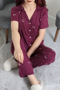 Milan Kumaş Düğmeli Pijama Takımı Mor - 750.1287.