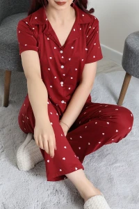 Milan Kumaş Düğmeli Pijama Takımı Bordokalpli - 750.1287.