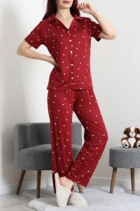 Milan Kumaş Düğmeli Pijama Takımı Bordokalpli - 750.1287.