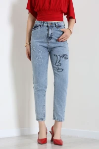 Nakışlı Mom Jean Açıkmavi - 75324.2230.