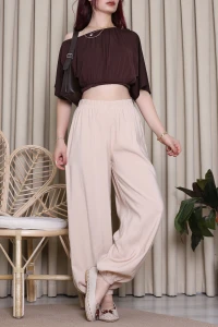 Dokuma Modal Lastik Paça Pantolon Bej - 75338.1228.