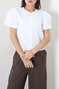 Poplin Balon Kol Gömlek Beyaz - 75343.1228.