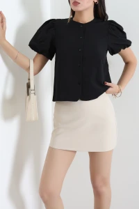 Poplin Balon Kol Gömlek Siyah - 75343.1228.