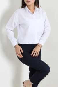 Terikoton Oversize Gömlek Kırıkbeyaz - 3080.2131.