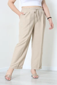 Double Paça Beli Lastikli Pantolon Taş - 3287.179.