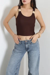 Toka Detaylı Crop Body Kahve - 53888.1892.