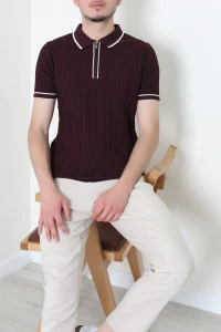 Premium Fitilli Polo Yaka Garnili Erkek Tişört Bordo - 71900.2167.