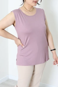 Sıfır Kol Büyük Beden Viskon Body Gülkurusu - 72036.2080.