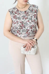Sıfır Kol Desenli Büyük Beden Viskon Body Kahveçiçekli - 72037.2080.