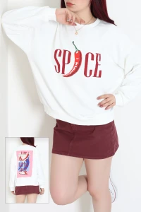 Quzu Baskılı Sweatshirt Beyaz - 75366.2002.
