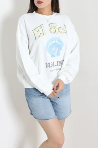 Quzu İki İplik Baskılı Sweatshirt Beyaz - 75369.2002.