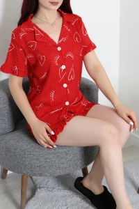 Bürümcük Fırfırlı Şortlu Pijama Takımı Kırmızı - 149.1287.