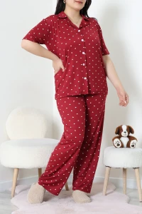 Milan Büyük Beden Düğmeli Pijama Takımı Bordo - 53655.1857.